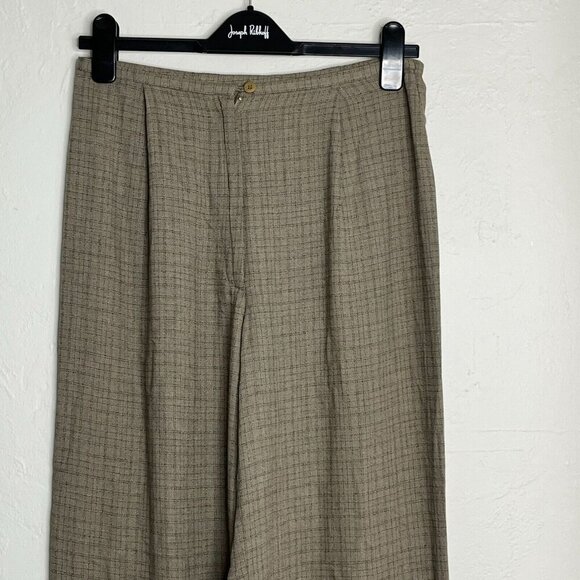Eileen Fisher Check Print Straight Leg Pant Taupe Black Small Vintage 8 Rayon - Picture 2 of 7